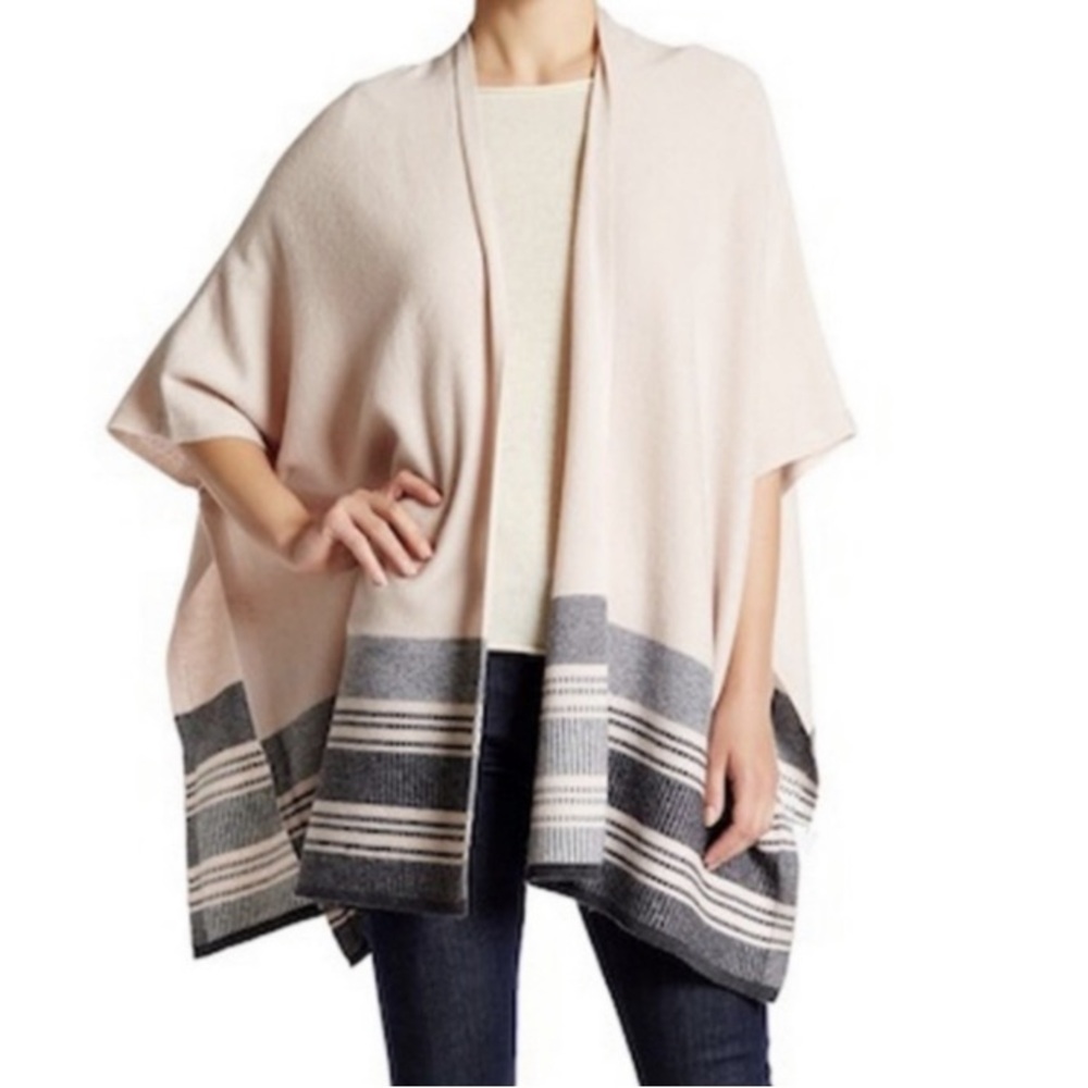 EUC Vince Pink Striped Wool Cashmere Blend Poncho Wrap Shawl Sweater Size M/L